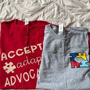 Gildan Red Tee with White 'Accept Adapt Advocate' Print & Autism Awareness XL